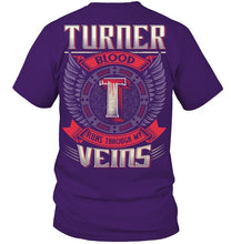 Load image into Gallery viewer, Turner Blood Runs Through Veins Black Quote Name T-Shirt Guys Tee