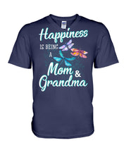 Load image into Gallery viewer, Happiness Is Being A Mom &amp; Grandma Black T-Shirt Guys V-Neck