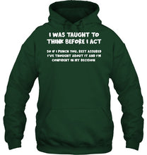 Load image into Gallery viewer, Think Before Act Black Quote Name T-Shirt Hoodie
