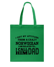 Load image into Gallery viewer, Attitude From Crazy Norwegian Dad Norway Love T-Shirt For Dad Basketweave Tote Bag