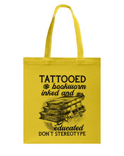 Load image into Gallery viewer, Tattooed Bookwarm Inked And Educated T-Shirt Basketweave Tote Bag