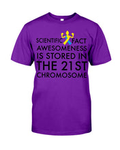 Load image into Gallery viewer, Scientist Fact Awesomeness Is Stored In The 21St Chromosome Guys Tee