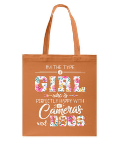 A Girl Who Is Happy With Cameras And Dogs Gift For Dog Lovers T-Shirt Basketweave Tote Bag