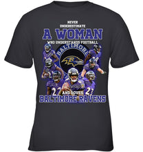 Load image into Gallery viewer, Woman Loves American Football And Baltimore Ravens Gift For Fans Youth Tee