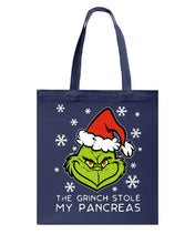 Load image into Gallery viewer, The Grinch Stole My Pancreas Basketweave Tote Bag