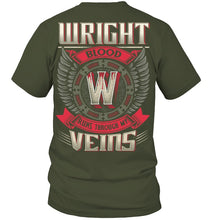 Load image into Gallery viewer, Wright Blood Runs Through Veins Black Quote Name T-Shirt Guys Tee