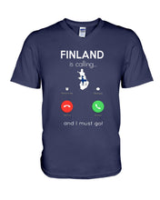 Load image into Gallery viewer, Finland Is Calling Funny Elf Christmas T-Shirt Guys V-Neck