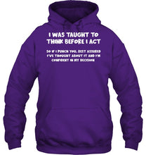 Load image into Gallery viewer, Think Before Act Black Quote Name T-Shirt Hoodie