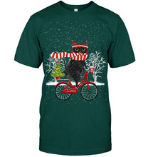 Load image into Gallery viewer, Winter Cat Riding Bicycle Christmas Gift T-Shirt Guys Tee