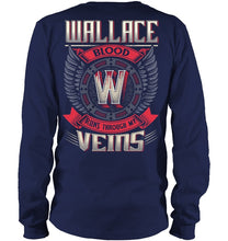 Load image into Gallery viewer, Wallace Blood Runs Through Veins Black Quote Name T-Shirt Unisex Long Sleeve