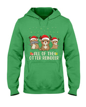 Load image into Gallery viewer, Merry Ottermas All Of The Otter Reindeer Black T-Shirt Hoodie