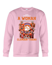 Load image into Gallery viewer, A Woman Loves Clemson Tigers Gift For Fans T-Shirt Sweatshirt