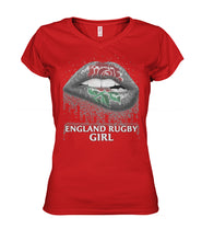 Load image into Gallery viewer, England Rugby Girl Rose Lips Funny Tee Ladies V-Neck
