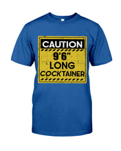 Load image into Gallery viewer, Caution 9&#39;6&#39;&#39; Long Cocktainer Black T-Shirt Guys Tee