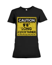 Load image into Gallery viewer, Caution 9&#39;6&#39;&#39; Long Cocktainer Black T-Shirt Ladies Tee