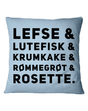 Load image into Gallery viewer, Lefse Lutefisk Krumkake Quote T-Shirt Gift Pillow Cover