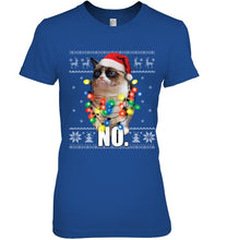 Load image into Gallery viewer, Grumpy Cat Ugly Sweater Christmas Lights Shirt Ladies Tee