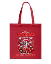 Load image into Gallery viewer, Woman Loves Ohio States Buckeyes American Football Ncaa 2019 T-Shirt Basketweave Tote Bag