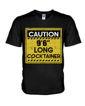 Load image into Gallery viewer, Caution 9&#39;6&#39;&#39; Long Cocktainer Black T-Shirt Guys V-Neck