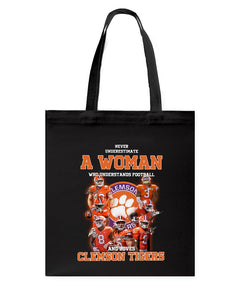 A Woman Loves Clemson Tigers Gift For Fans T-Shirt Basketweave Tote Bag