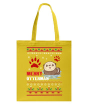 Load image into Gallery viewer, Merry Ottermas All Of The Otter Reindeer Black T-Shirt Basketweave Tote Bag