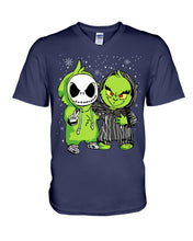 Load image into Gallery viewer, Cute Little Jack Skellington Grinch Best Friend Christmas Gift Shirt Guys V-Neck
