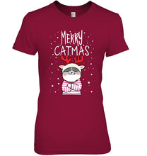 Load image into Gallery viewer, Funny Merry Catmas Christmas Gift Shirt Ladies Tee