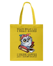 Load image into Gallery viewer, Cute Owl Read Books And Drink Coffee Funny T-Shirt Basketweave Tote Bag