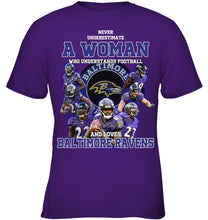 Load image into Gallery viewer, Woman Loves American Football And Baltimore Ravens Gift For Fans Youth Tee