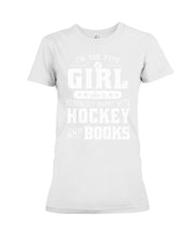 Load image into Gallery viewer, Girl Who Loves Hockey And Books Quote Name T-Shirt Ladies Tee
