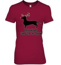 Load image into Gallery viewer, Dachshund Reindeer Through The Snow Christmas Gift Shirt Ladies Tee