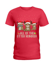 Load image into Gallery viewer, Merry Ottermas All Of The Otter Reindeer Black T-Shirt Ladies Tee