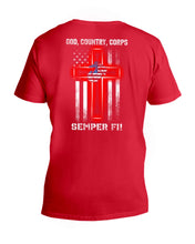 Load image into Gallery viewer, God Country Corps Semper Fi Black T-Shirt Guys V-Neck