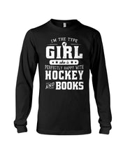 Load image into Gallery viewer, Girl Who Loves Hockey And Books Quote Name T-Shirt Unisex Long Sleeve