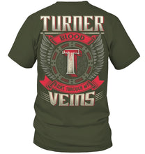 Load image into Gallery viewer, Turner Blood Runs Through Veins Black Quote Name T-Shirt Guys Tee