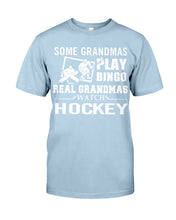 Load image into Gallery viewer, Real Grandmas Hockey Bingo Funny T-Shirt Guys Tee