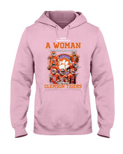 Load image into Gallery viewer, A Woman Loves Clemson Tigers Gift For Fans T-Shirt Hoodie