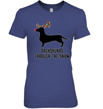 Load image into Gallery viewer, Dachshund Reindeer Through The Snow Christmas Gift Shirt Ladies Tee