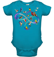 Load image into Gallery viewer, Bird Colorful Infinity Sign Baby Onesie