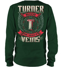 Load image into Gallery viewer, Turner Blood Runs Through Veins Black Quote Name T-Shirt Unisex Long Sleeve