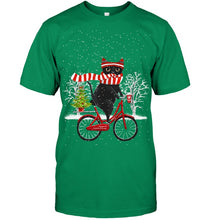 Load image into Gallery viewer, Winter Cat Riding Bicycle Christmas Gift T-Shirt Guys Tee