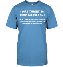 Load image into Gallery viewer, Think Before Act Black Quote Name T-Shirt Guys Tee