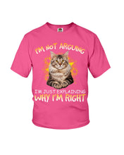 Load image into Gallery viewer, Cat Lovers T-Shirt Not Arguing Just Explaining Youth Tee