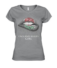 Load image into Gallery viewer, England Rugby Girl Rose Lips Funny Tee Ladies V-Neck