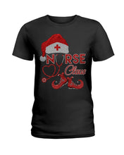 Load image into Gallery viewer, Merry Christmas Nurse Claus Black T-Shirt Ladies Tee