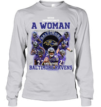 Load image into Gallery viewer, Woman Loves American Football And Baltimore Ravens Gift For Fans Unisex Long Sleeve