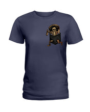 Load image into Gallery viewer, Scary Skeleton In Pocket Ladies Tee