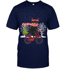 Load image into Gallery viewer, Winter Cat Riding Bicycle Christmas Gift T-Shirt Guys Tee