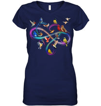 Load image into Gallery viewer, Bird Colorful Infinity Sign Ladies V-Neck