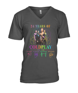 24 Years Of Coldplay Black T-Shirt Guys V-Neck